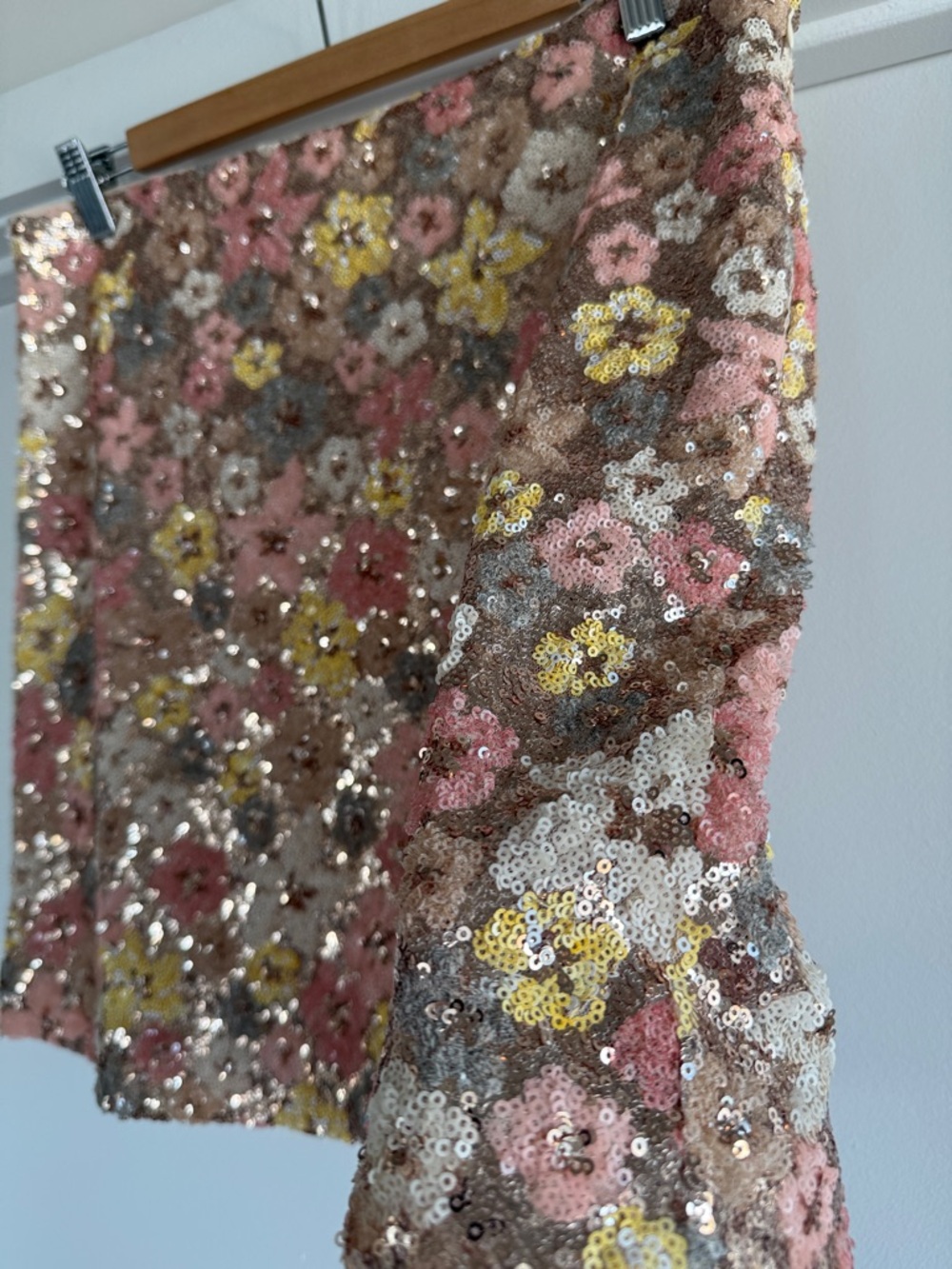 LOFT Sequin Floral Mini Skirt in Pink, Yellow & Brown